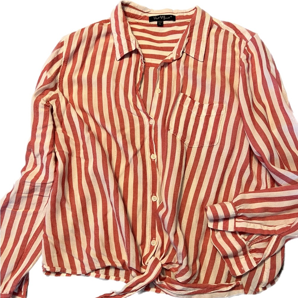Button down, red stripe tie shirt